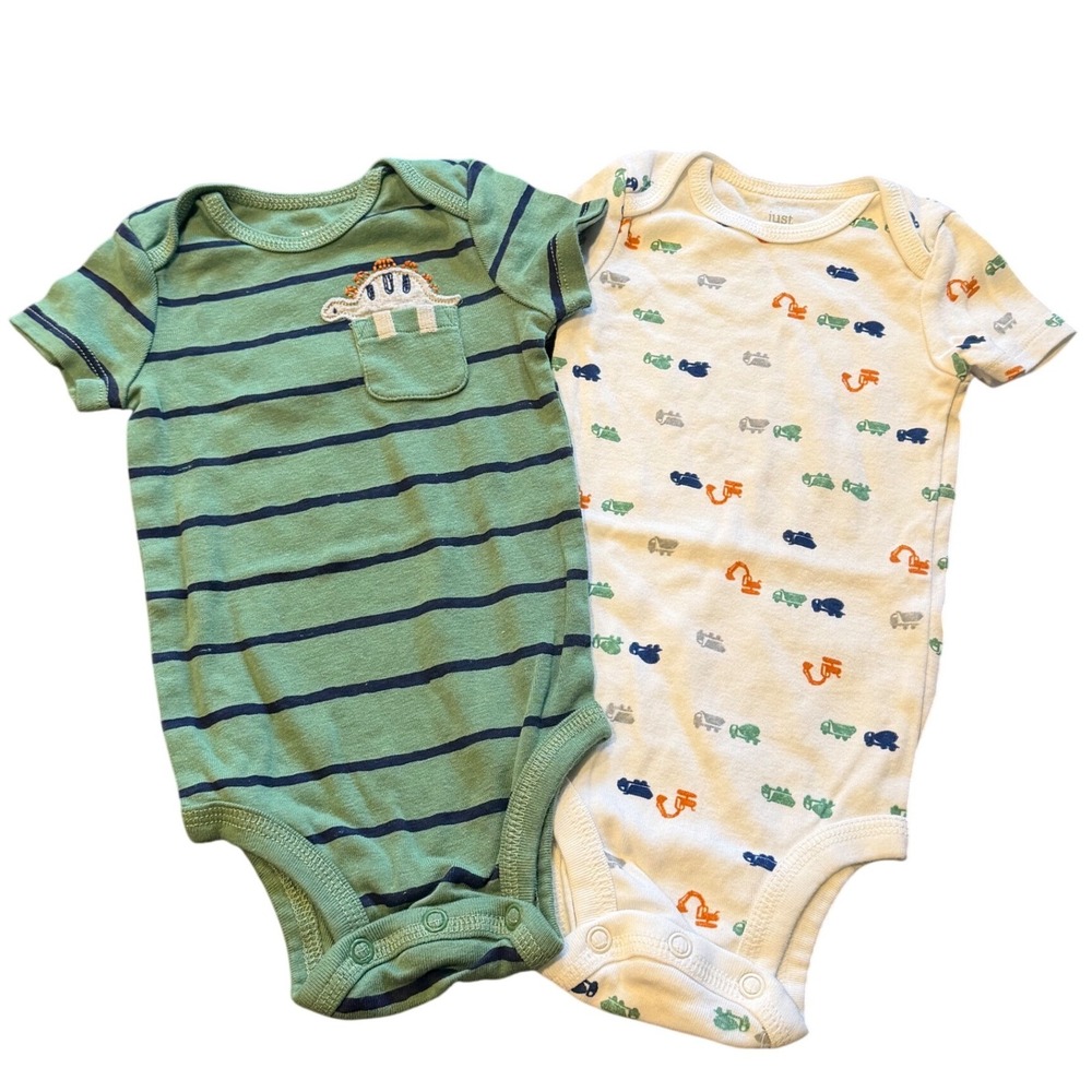 Just One You by‎ Carters 6M Baby Bodysuit Set Dinosaur Stripes Construction 2pk
